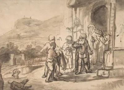 Jakob tar emot Josefs blodiga mantel av Nicolaes Maes