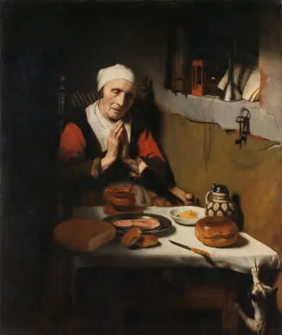 Old Woman Saying Grace, Known as ‘The Prayer without End’ av Nicolaes Maes