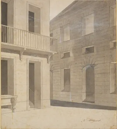 Antike Straßenszene, vermutlich eine Vorstudie zum Terenzbild mit dem lauschenden Chremes von Nicolai Abildgaard