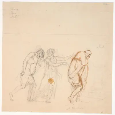 Davus, Mysis und Chremes – Studie zum Bild Chremes hört dem Gespräch der Dienerin Mysis und des Davus zu von Nicolai Abildgaard