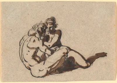 Ein Mann und eine Frau, die sich umarmen und einander liebkosen von Nicolai Abildgaard