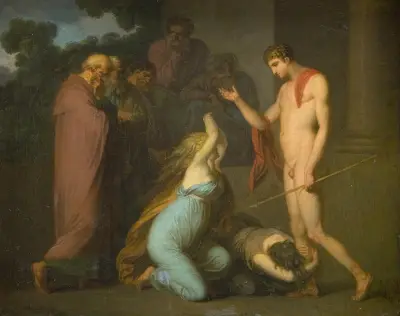 Ismene i Antygona błagają Tezeusza, Nicolai Abildgaard