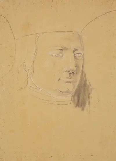 Studie des Kopfes von Christian I. auf Christian I. erhebt Holstein zum Herzogtum von Nicolai Abildgaard