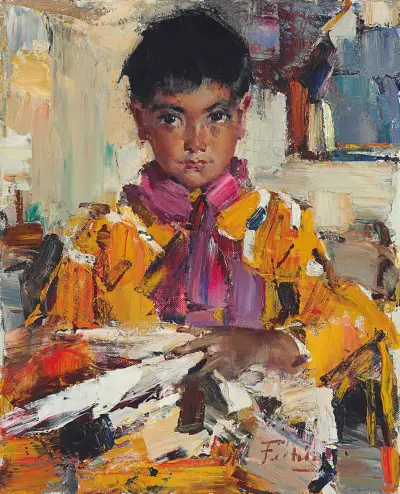 Indian Boy with Fan av Nicolai Fechin