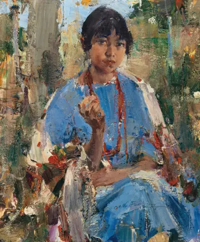 Indian Girl in Blue Dress av Nicolai Fechin
