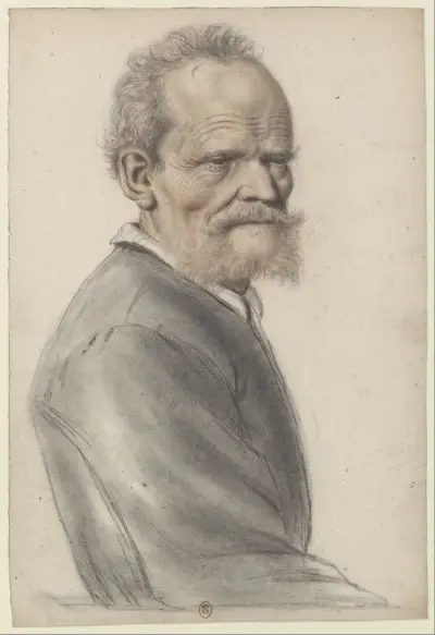 Homme âgé à barbe courte rousse, vu de trois quarts à droite av Nicolas Lagneau