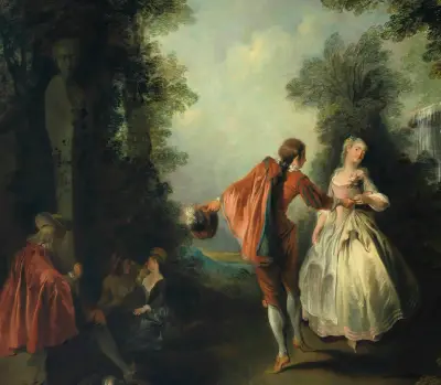 Elegant Figures Dancing In A Wooded Landscape av Nicolas Lancret