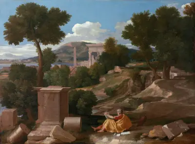 Landscape with Saint John on Patmos av Nicolas Poussin