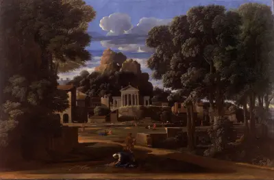 Landskap med Fokions aska av Nicolas Poussin