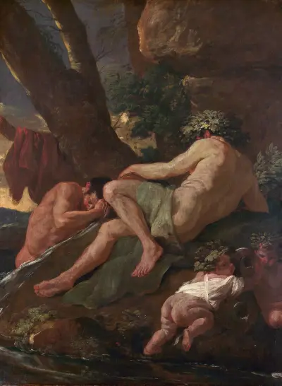 Midas tvättar sig vid Pactolus källa av Nicolas Poussin