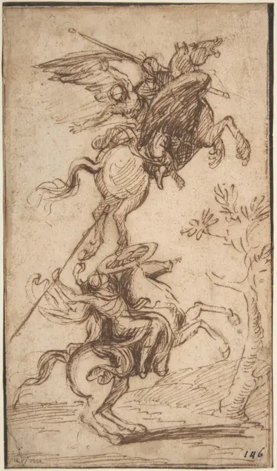 The Sorcerer Atlante Abducting Pinabello’s Lady (Ariosto, Orlando Furioso, canto II, 38), Nicolas Poussin