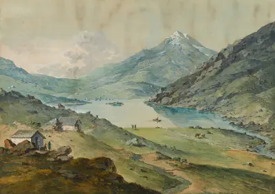 Bergslandskap med sjö av Franz Niklaus König