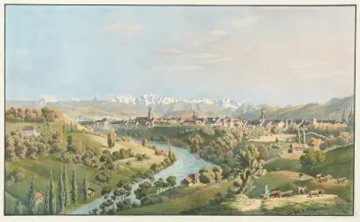 Bern. Tecknad från Chemin de l’Engue av Franz Niklaus König
