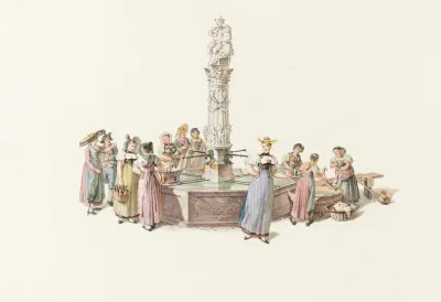 Fontaine sur la place du grand grénie à Berne av Franz Niklaus König