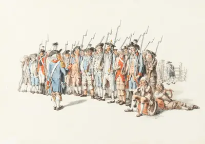 Karikatyrmålning av Berns milis under ancien régime av Franz Niklaus König