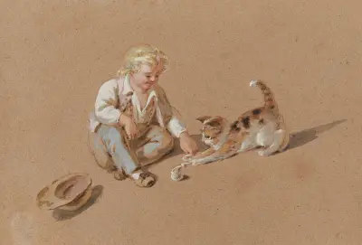 Knabe und Katze av Franz Niklaus König