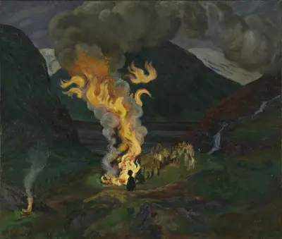 Bonfire celebrating Midsummer Nigh av Nikolai Astrup