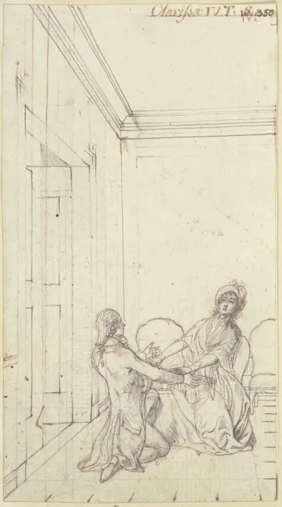 Clarissa sitting on the right av Daniel Nikolaus Chodowiecki