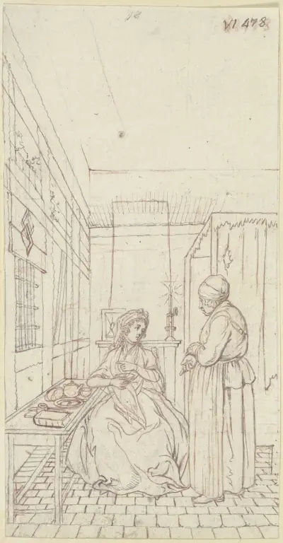 Clarissa sitzt in der Gefängniszelle von Daniel Nikolaus Chodowiecki