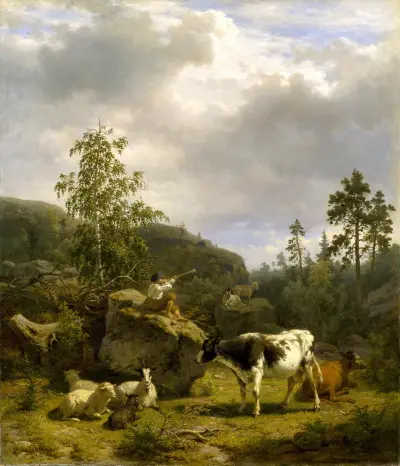 Forest Landscape with a Shepherd Boy and Cattle av Nils Andersson