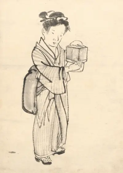 Girl Holding a Cricket Cage av Kōno Bairei