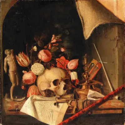 A trompe-l’oeil vanitas still life av Cornelis Norbertus Gijsbrechts