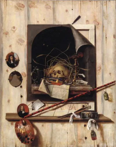 Trompe L’oeil With Studio Wall And Vanitas Still Life av Cornelis Norbertus Gijsbrechts