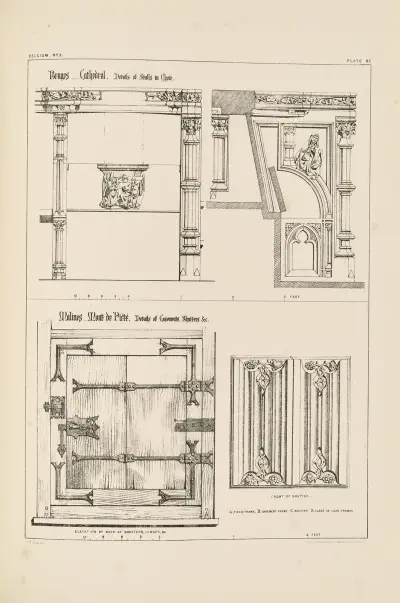 Bruges. Cathedral. Details of Stalls in Choir, Malines. Mont de Piété. Details of Casements av Richard Norman Shaw