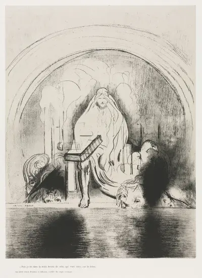 And I Saw in the Right Hand of Him that Sat on the Throne a Book Written within and on the Backside, Sealed with Seven Seals av Odilon Redon