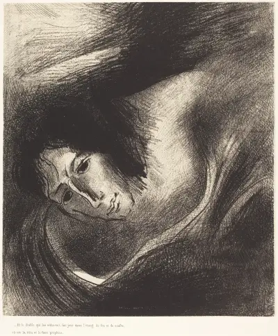 Et le diable qui les seduisait, fut jete dans l’etang de feu et de soufre, ou es la b ete et le faux prophete av Odilon Redon