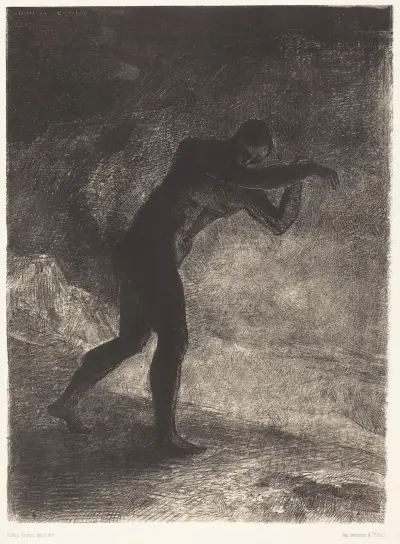 Et l’homme parut, interrogeant le sol d’ou il sort et qui l’attire, il se fraya la voie vers av Odilon Redon