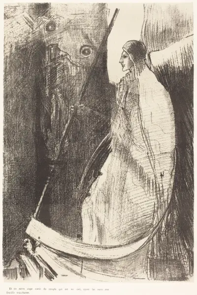 Et un autre ange sortit du temple qui est au ciel, ayant lui aussi une faucille tranchante av Odilon Redon