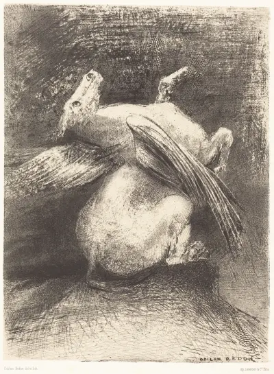 L’Aile impuissante n’eleva point la bete en ces noirs espaces av Odilon Redon