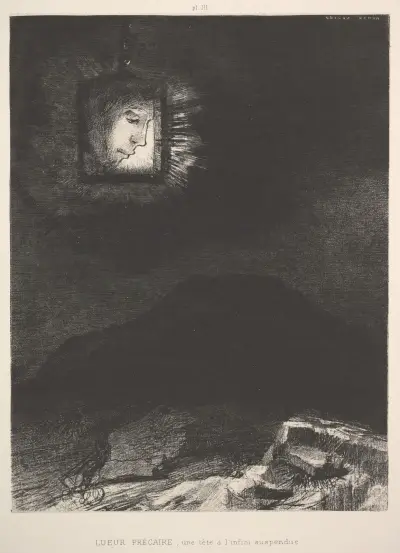 The vague glimmer of a head suspended in space av Odilon Redon