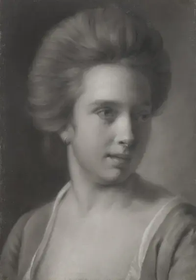 Porträtt av en kvinna, hennes huvud vänt åt höger, med örhänge av Joseph Wright of Derby