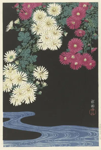 Chryzantémy a tekoucí voda, Ohara Koson
