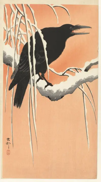 Vrána na zasněžené větvi, Ohara Koson
