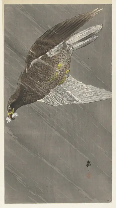 Örn flyger ned av Ohara Koson