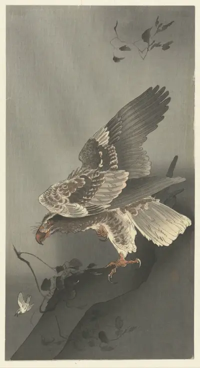 Eagle lurking for prey av Ohara Koson