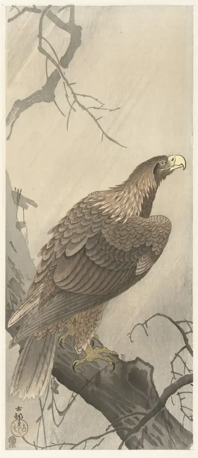 Orel na větvi stromu, Ohara Koson
