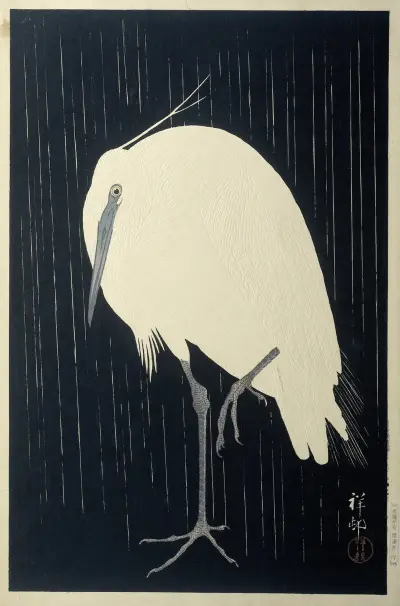Volavka v dešti, 1925, Ohara Koson