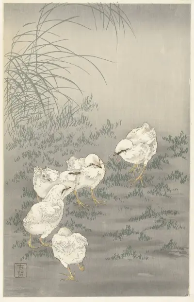 Five chicks av Ohara Koson
