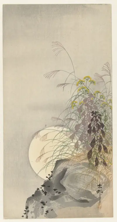 Grasses at full moon av Ohara Koson