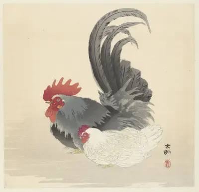 Slepice a kohout, Ohara Koson