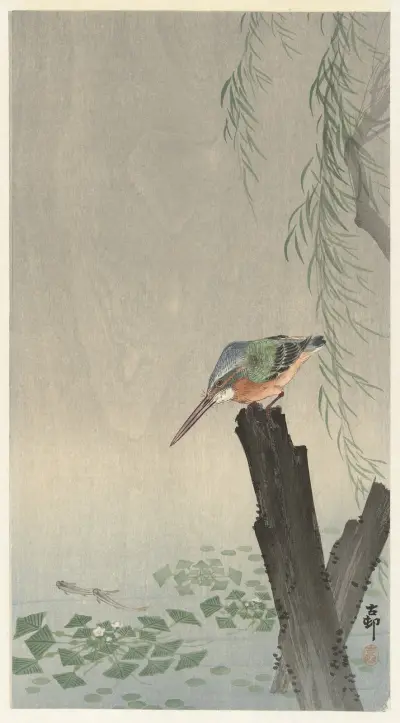 Ledňáček na pařezu, Ohara Koson