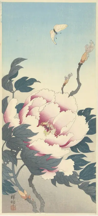 Pivoňka s motýlem, Ohara Koson