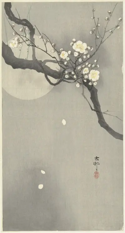 Švestkové květy a úplněk, Ohara Koson
