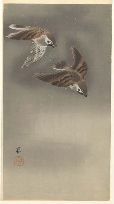 Vrabci v sněhu, Ohara Koson