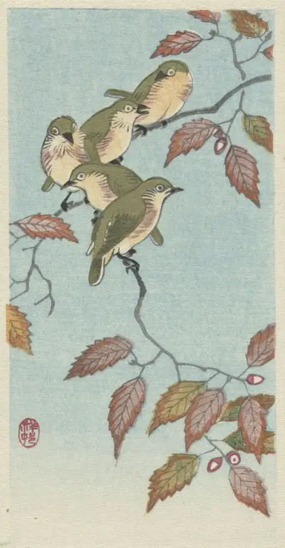 Malí ptáci na větvi, Ohara Koson