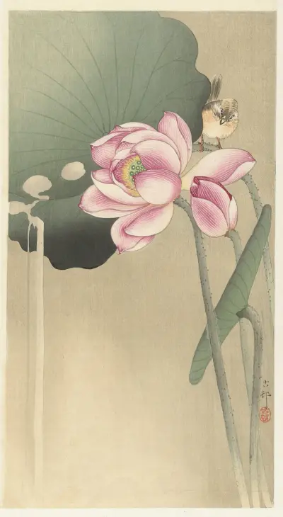 Zpěvný pták a lotos, Ohara Koson